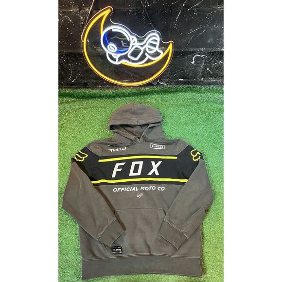 Y2K Fox Racing Boxy Logo‎ Gray Hoodie Sweatshirt Men's Size Medium - Picture 1 of 5